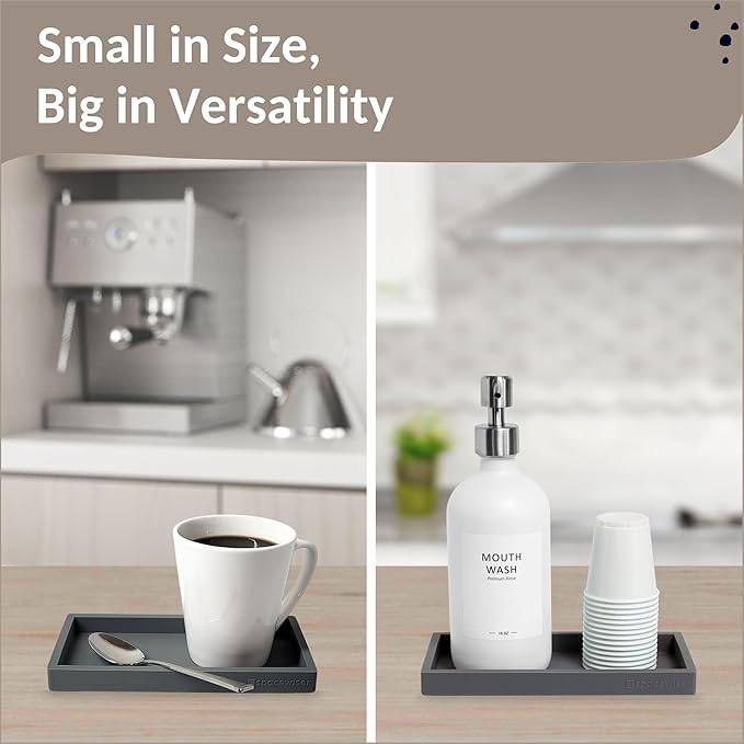 Spacewiser Countertop and Vanity Tray - Small 7.7" Silicone Tray for Soap Dispenser Bottles, Bathroom Trays, Kitchen Sink Soap Trays, Sink Caddy Kitchen Sinks Organizer, Soaps Dish & Sponge Holder Mat