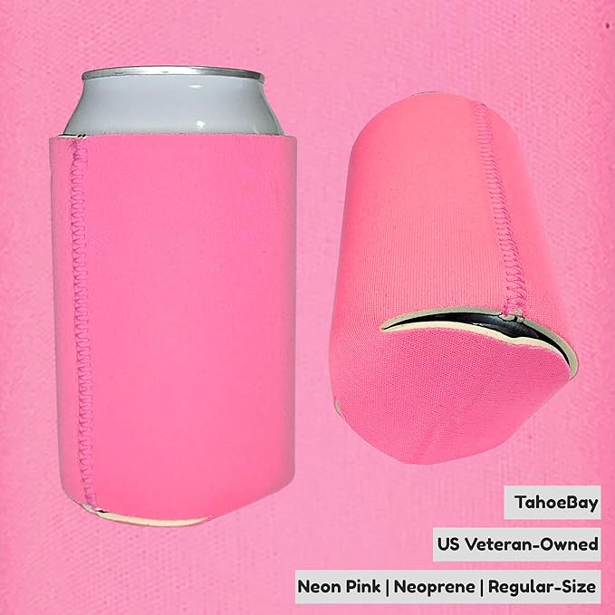 TahoeBay Neoprene Can Cooler Sleeves (50-Pack) Bulk Blank Sublimation Blanks for Vinyl Regular Size Plain Beer Coolers for Soda Cans & Bottles Black, White, Solid Color Set (Neon Pink)