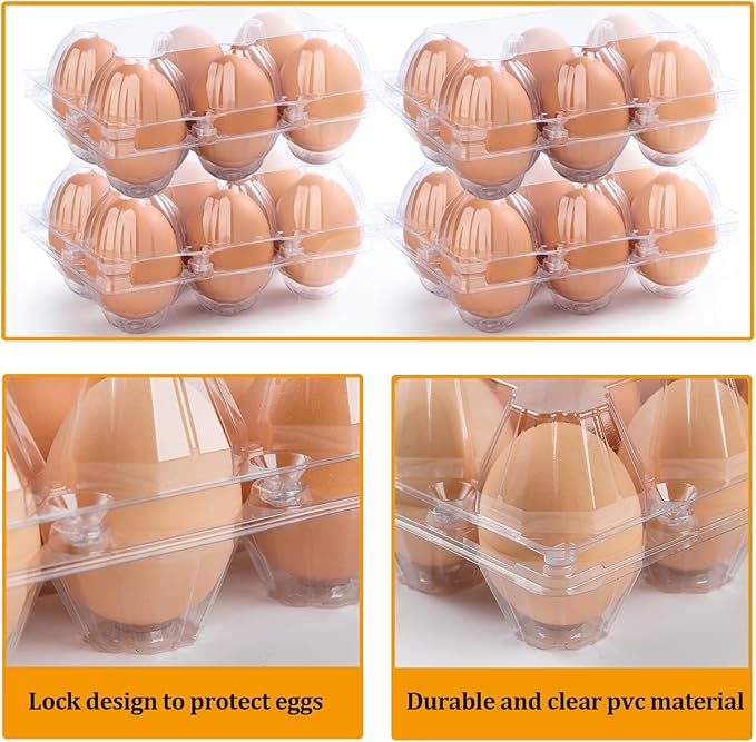 180 Pack Egg Cartons 6 Count, Clear Plastic Egg Cartons Cheap Bulk for Chicken Eggs, Reusable Egg Holder Container for Family, Chicken Farm and Markets, Medium