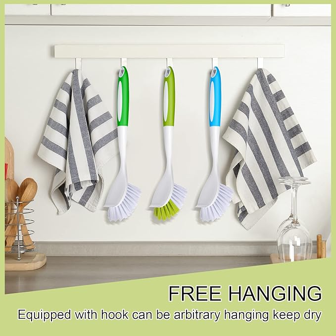 8 Pcs Dish Brush with Handle Kitchen Scrub Brush Pot and Pan Cleaning Brush Dish Scrubber with Stiff Bristle for Cookware Sink Washing Household, 4 Colors, 9.84 x 3.15 x 0.98 Inch