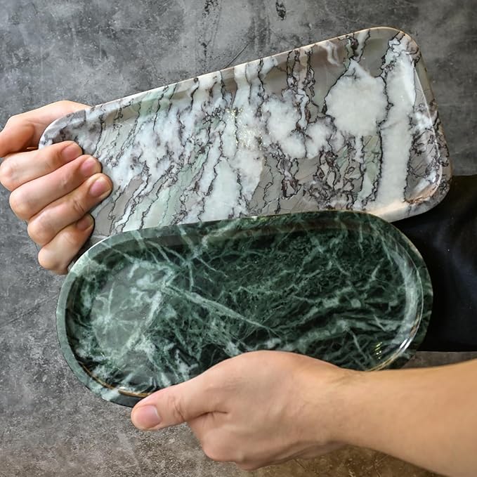 SWRONP Marble Tray for Kitchen Counter,Stone Tray for Bathroom Countertop,Coffee Table,Vanity Decor Trays,Small Dresser Storage for Perfumes,Candles,Jewelry(Violet)