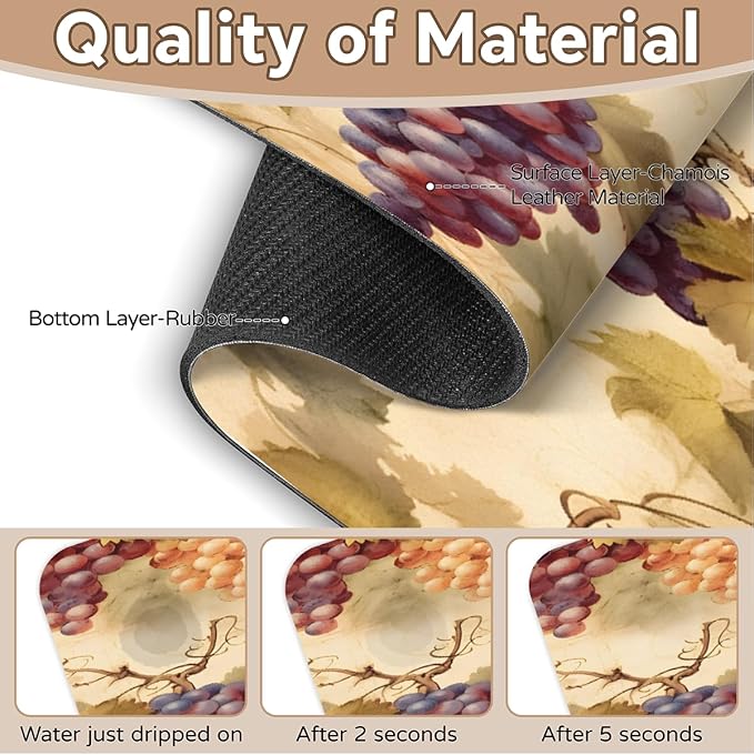 Vintage Grape Kitchen Faucet Mat Splash Guard, 15.4”x5.7” Absorbent Quick Drying Sink Mat for Countertop Protection, Draining Mat Sink Protectors For Kitchen Bathroom, 2 Pack