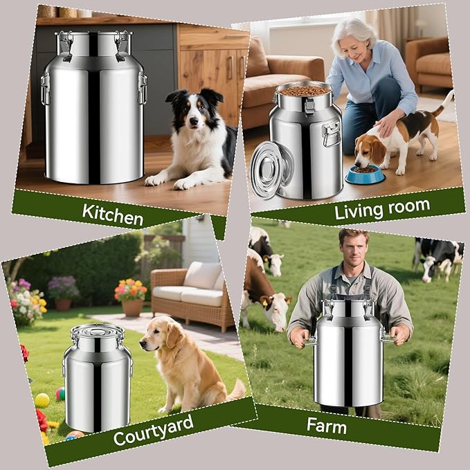 Newget 13lb Stainless Steel Dog Food Storage Container, Metal Pet Storage Container with Airtight Hangable Lid to Keep Food Fresh, Large Cat Food Storage Container with Scoop to Easily Clean