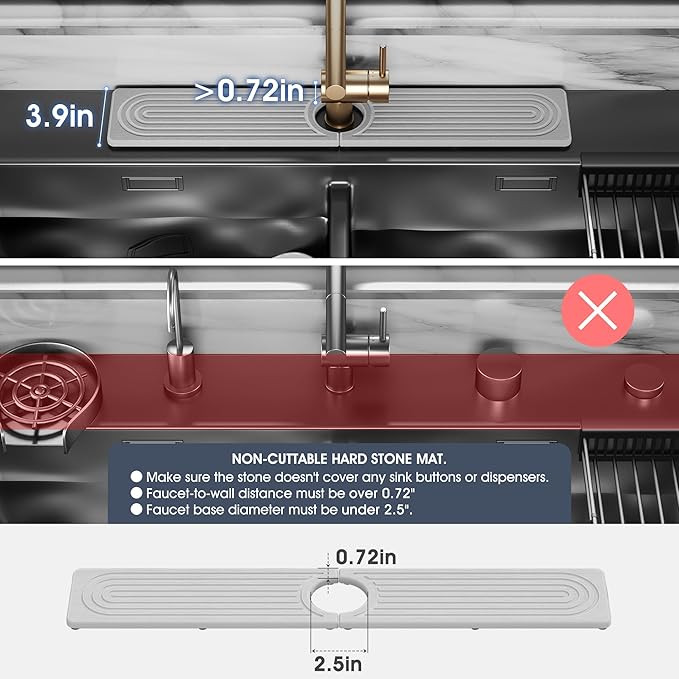 Quick Drying Stone Faucet Mat for Kitchen Sink - Diatomite Sink Mat Absorbing Stone Tray for Bathroom Counter, Sink Faucet Splash Guard Water Protector Matt for Kitchen Counter(Light Gray, 23.6"x3.9")