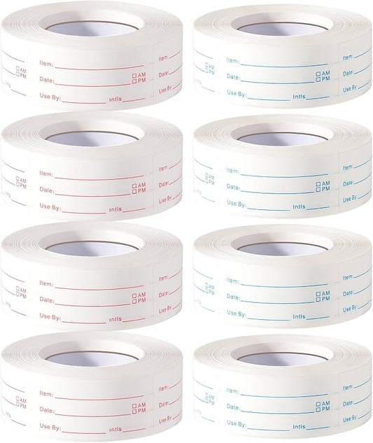 8 Rolls 4000 Pieces Removable Food Labels, 1 x 2 Inch Date Stickers for Freezer, Refrigerator Food Containers - Easy to Write On