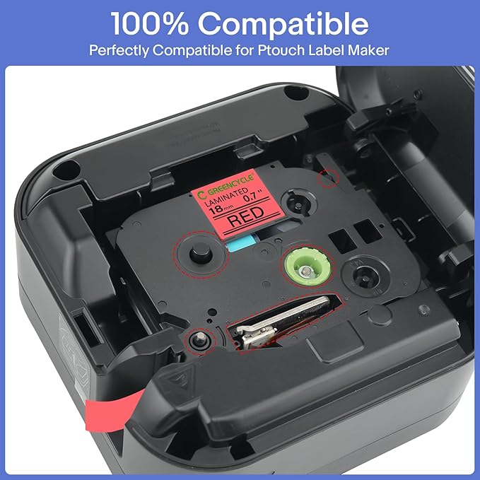 GREENCYCLE 10 Pack Compatible for TZe-441 TZe441 TZ441 TZ-441 Laminated AZE Label Tape 18mm 0.7 Inch 3/4" Black on Red for Ptouch PT-D400 PT-D400AD PT-D450 PT-D600 PT-P700 PT-P710BT