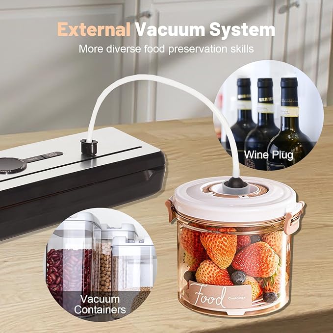 VNIMTI Vacuum Sealer Machine for Food, 70Kpa Vacuum Food Sealer with Dual Heat Seal, Multi-Functional with Moist & Dry Mode, 5 Vacuum Bags, Built-in Cutter, External Vacuum Hose for Jars