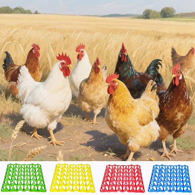 12 Pack Plastic Egg Tray 30 Cell Egg Crates Egg Flats Stackable Egg Carton for Home, Chicken Farmers, Storing, Sorting, and Shipping Eggs, Holds Multiple Eggs, 4 Colors