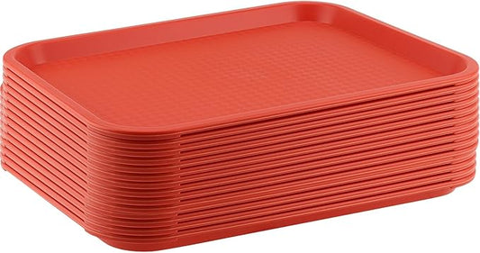 ZOENHOU 14 Pack 16 x 12 Inch Fast Food Tray, Rectangular Cafeteria Serving Trays, Plastic Trays for Food, Orange