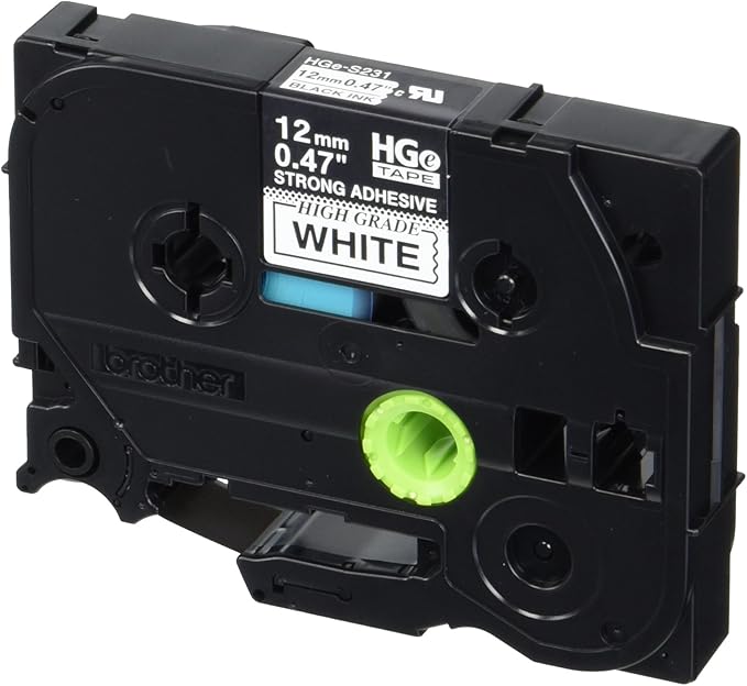 Brother Genuine P-touch, HGE-S231 5 Pack Tape (HGES2315PK) 0.47" (12mm) x 26.2ft (8m) Extra Strength Adhesive, Black on White, Indoor / Outdoor Use, Extreme Temps, Chemical and Moisture Resistant