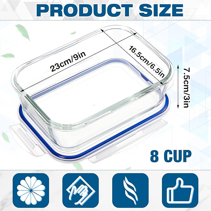 2 Set 8 Cup Large Glass Storage Containers Airtight 63 oz Food Bento Boxes Sets with Lids Kitchen Storage Containers Glass Cookie