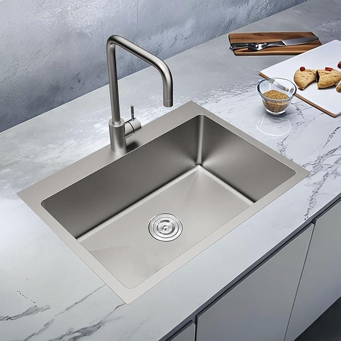 25x18 Inch Kitchen Sink Drop In, Topmount Kitchen Sink Stainless Steel Square Small Sinks, Single Bowl Kitchen Sinks For Laundry RV Office Outdoor Yard, VALYJ2518S