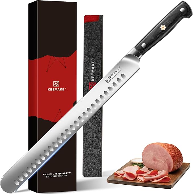 KEEMAKE Brisket Knife 12 Inch Carving Knife, Razor Sharp Slicing Knives for Meat, BBQ Knives with Ergonomic Full Tang Pakkawood Handle for Meat Cutting Roasts Turkey