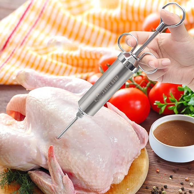 Grill Bump Meat Injector Syringe Kit for Smoker with 3 Flavor Food Injector Syringe Meat Needles, Injection Marinades Brine for Meat, Turkey; 2-oz, Including Paper and E-Book (PDF) User Manual
