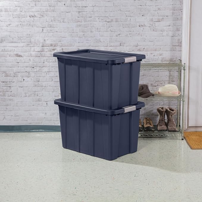 Sterilite 4-Pack Storage Bins with Lids, Heavy Duty Totes, Tuff1, 30 Gallon, Dark Indigo