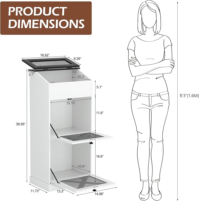 Wooden Potato and Onion Storage Bin w/Lid, Large Capacity and Ventilated Design, Ideal for Pantry, Kitchen White