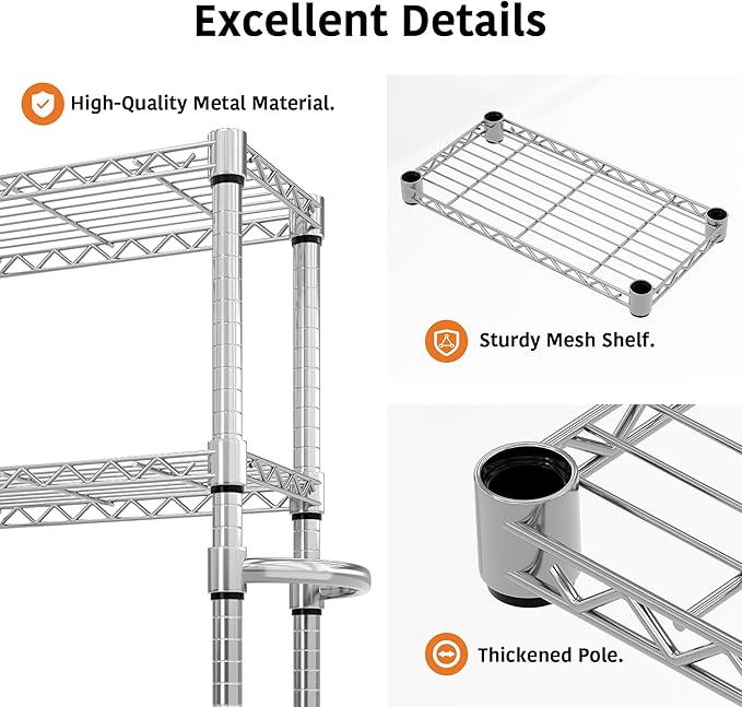 5-Tier Storage Shelves 1100 LBS Heavy Duty Metal Wire Rack Shelving with Lockable Wheels, 61" H Rolling Storage Rack for Pantry Kitchen Garage Bedroom Organization