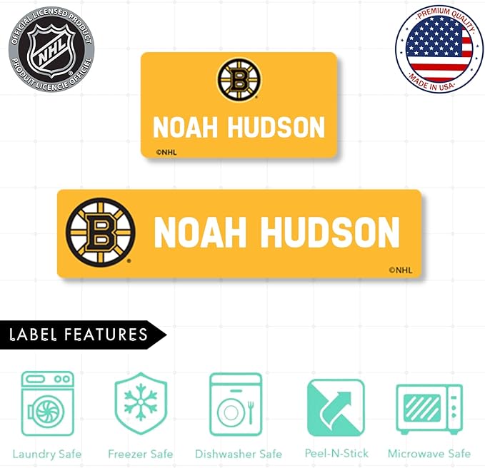 NHL Hockey Labels - Custom Peel and Stick, Waterproof Labels - Great for Organization, Sports, School, Day Camp Labels - 155 Pack (Boston Bruins)