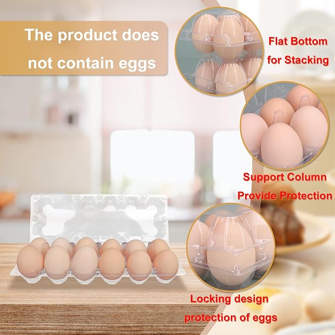 Bulk Egg Cartons 90 Pack, Clear Plastic Chicken Egg Holders, Egg Tray Carton Holder for Home & Kitchen, Farm & Market Use, An Eco-Friendly Egg Storage Solution(12 Grids)