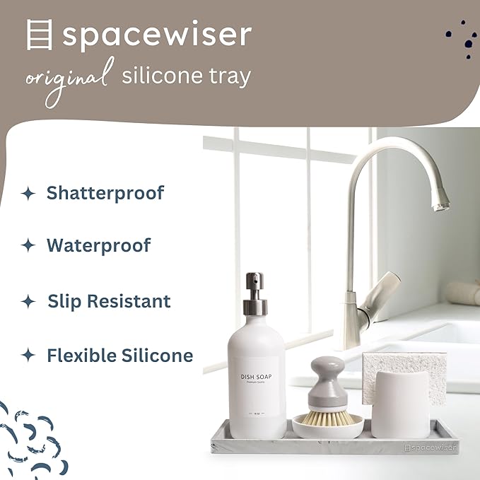 Spacewiser Countertop and Vanity Tray - 2 PC Large 11.7" Silicone Bathroom Trays, Counter Organizer, Dish Soap Sponge Holder Kitchen Sink Tray Organizer, Sink Caddy Toothbrush Key Kitchen Soap Trays