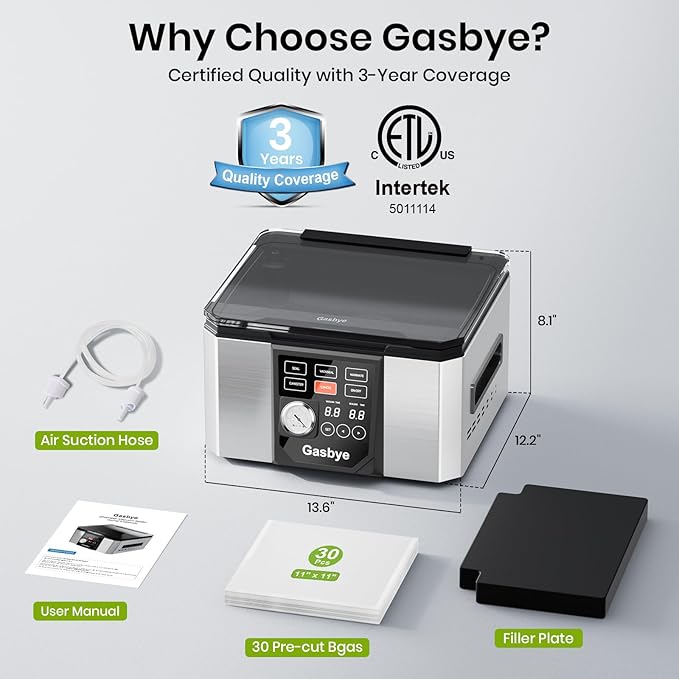 Chamber Vacuum Sealer – 5.28QT Large Chamber, Replaceable 11.5" Sealing Bar with Double Seal, Perfect for Meats, Soups, Sauces & Liquids, Includes 30 Pre-Cut Vacuum Bags, Stainless Steel