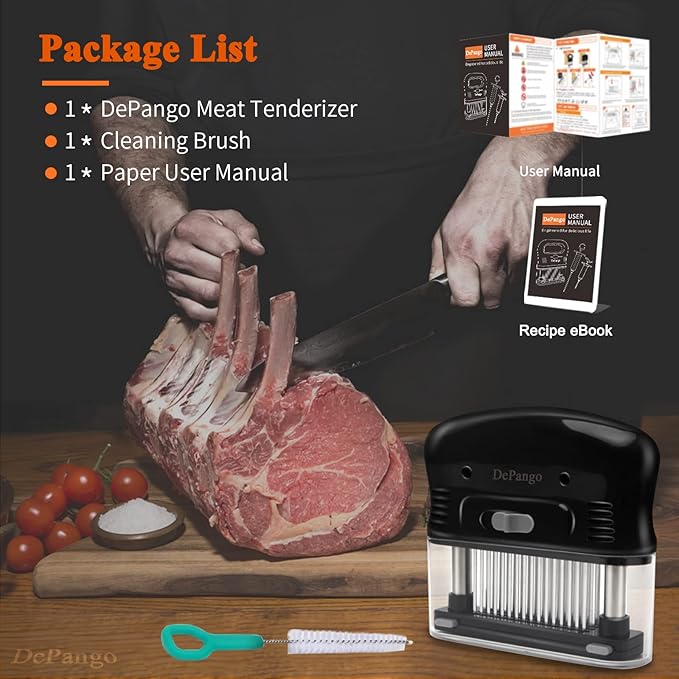 DePango Meat Tenderizer, Meat Needle Tenderizer Tool with 48 Blades Stainless Steel, Take-Apart Steak for Cleaning, Handheld Meat & Poultry Tenderizing Tool for Beef/Pork/Chicken