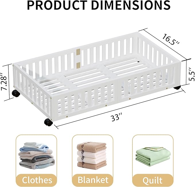 Bamboo Under Bed Storage with Wheels,Rolling Underbed Shoe Organizer Box for Shoes,Blankets,Toys,Clothes Container Space-Saving Bins for Bedroom,Closet,Dorm,Nursery