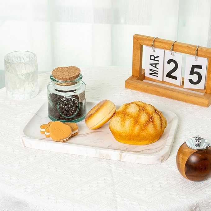 Karibiber Marble Vanity Tray, Marble Bathroom Tray Countertop, Decorative Trays for Dresser Organizer, White Stone Storage Serving Trays for Kitchen, Perfume, Jewelry Cathall Holder