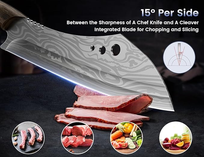 SYOKAMI Butcher Knife Set, 3 PCS Kitchen Knives Set for Cutting, Meat Cleaver Chef Knife Set, Japanese Style High Carbon Steel Knives Set, Chopping & Slicing & Boning for Home and BBQ, Christmas gift