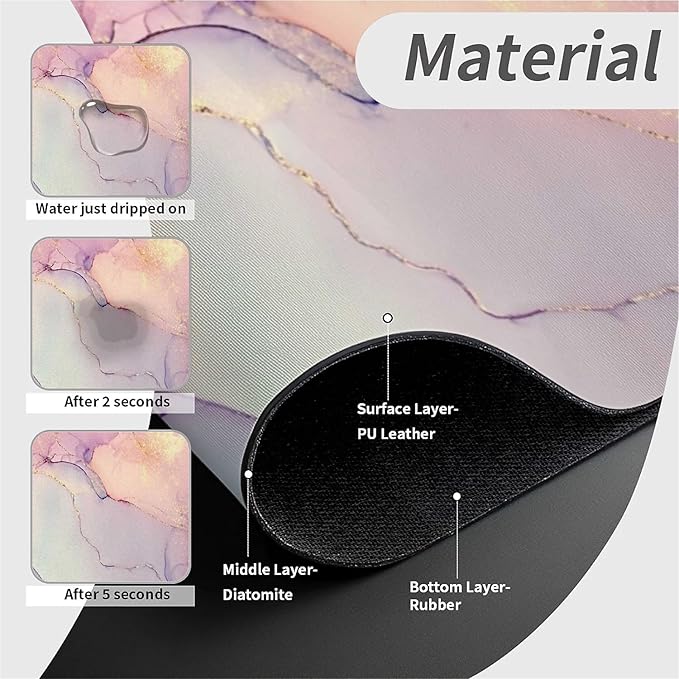 Kitchen Sink Splash Guard，Pink purple marble Faucet Mat Sink Gadgets-Super Absorbent Fast Drying Mat Drip Catcher for Kitchen, Bathroom,Sink Mat, Dish Drying Mat, Bathroom(15" X 5.5" )