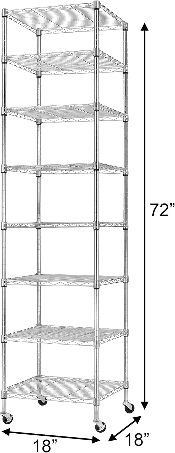 Finnhomy Heavy Duty 8 Tier Wire Shelving with Wheels 18x18x72.8-inches 8 Shelves Storage Rack Thicken Steel Tube, Pantry Shelves for Storage, Adjustable Shelving Unit, NSF Certified, Chrome