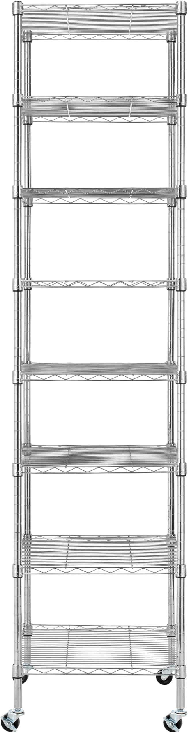 Finnhomy Heavy Duty 8 Tier Wire Shelving with Wheels 18x18x78.7-inches 8 Shelves Metal Storage Rack Thicken Steel Tube, Pantry Shelves for Storage, Adjustable Shelving Unit, NSF Certified, Chrome