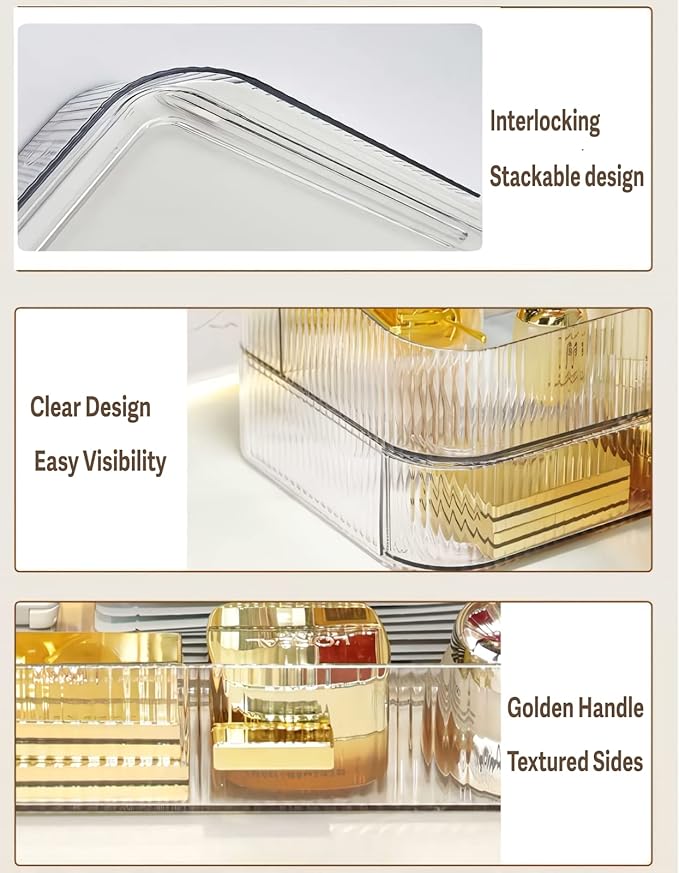 Decorcode Stackable Clear Plastic Organizer Drawer | Organize Eyeshadow Palettes, Cosmetics, and Beauty Supplies on a Vanity