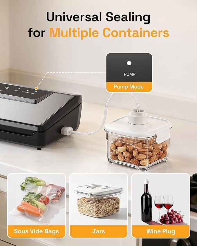 HBN Vacuum Sealer Machine Commercial Automatic Food Vacuum Sealer Built-in Cutter & Bag Storage Countertop Vacuum Sealer with Automatic Hands-Free Lid SUS Stainless Steel 1 Bag Roll & 20 Bags