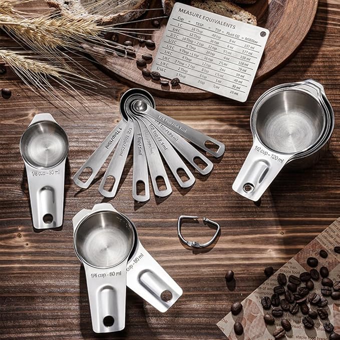 KUBEMUEG Measuring Cups and Spoons Set Heavy Duty 304 Metal Stainless Steel Measuring Cup Spoon Kitchen Gadgets for Cooking Baking (Set of 17)