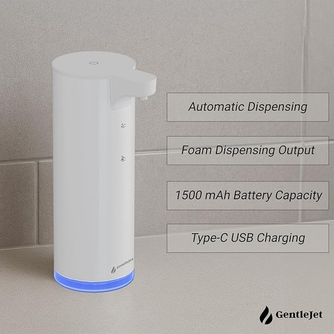 EasyFoam Automatic Foaming Soap Dispenser - Rechargeable Automatic Soap Dispenser Touchless for Bathroom or Kitchen, Motion Sensor, 2 Levels, IPX5 Water-Resistant, 9.5oz (White)
