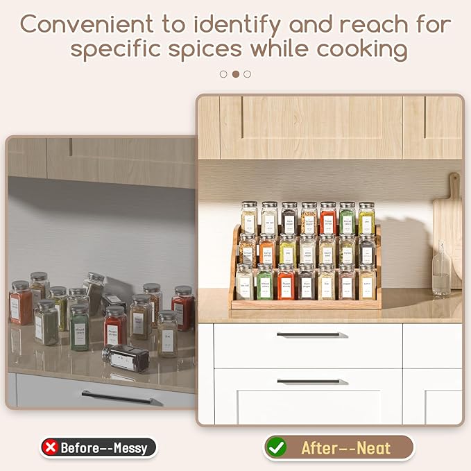 Memanque Tiered Spice Rack Organizer for Cabinet, Wooden Spice Rack for Countertop, Spice Shelf organizer Spice Organization for Cabinet