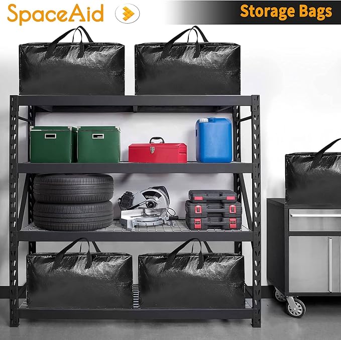 SpaceAid Heavy Duty Moving Bags, Extra Large Storage Totes W/Backpack Straps Strong Handles & Zippers, Alternative to Moving Boxes, Packing & Moving Supplies, Black (4 Pack)