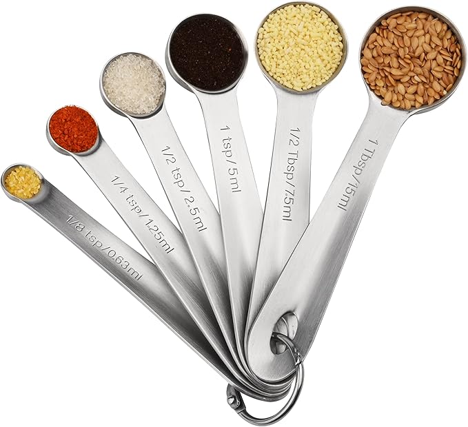 Viwehots Measuring Spoons Set 6 with Flat Bottom, 18/8 Stainless Steel Measuring Spoons Set for Dry & Liquid, Metric & US Markings Measuring Tools for Kitchen & Baking