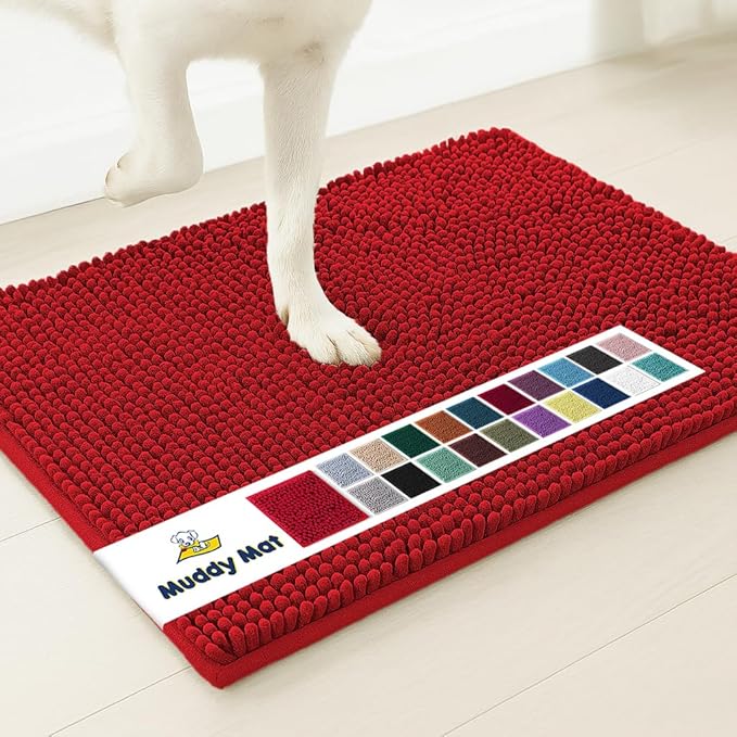 Muddy Mat® | Super Absorbent Door Mat Indoor, Microfiber Quick Dry Chenille Entryway Rug, Non-Slip Front Door Mat, Indoor Mats for Entryway, Machine Washable Pet Rug, Red 30"x19"