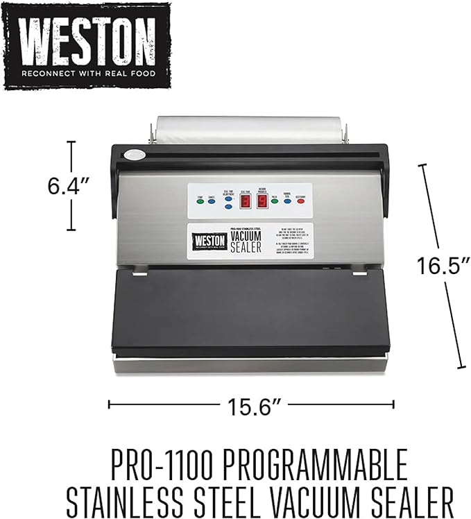 Weston Brands Vacuum Sealer Machine for Food Preservation & Sous Vide, Extra-Wide 5mm Bar for Sealing Bags up to 11" Wide, 460 Watts, Pro 1100, Stainless Steel (65-0650-W)