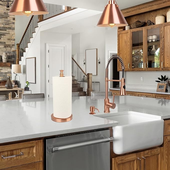 Akicon Paper Towel Holder Stand for Kitchen Countertop & Dining Room Table (Copper, Morden)