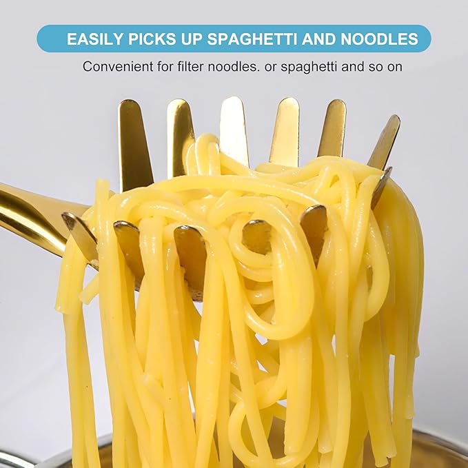 Gold Soup Ladle and Spaghetti Spoon Set - 18/10 Stainless Steel Soup Spoon，Pasta Strainer, 13.8" Kitchen Utensils for Cooking，Stirring, Serving Pasta, Soup & Sauce, Christmas Gifts