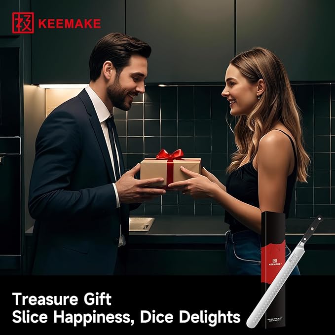 KEEMAKE Brisket Knife, 12 Inch Carving Knife, Razor Sharp German Steel Slicing Knives for Meat with Ergonomic Handle for Meat Cutting, Roasts, BBQ, Turkey