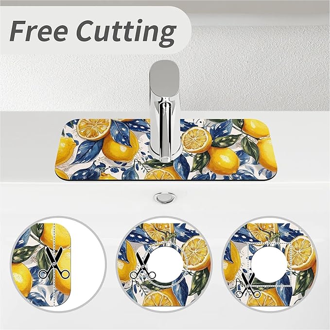 Kitchen Sink Splash Guard，Bright lemon Faucet Mat Sink Gadgets-Super Absorbent Fast Drying Mat Drip Catcher for Kitchen, Bathroom,Sink Mat, Dish Drying Mat, Bathroom(15" X 5.5" )