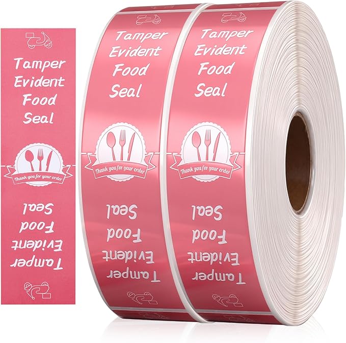 1000 Pieces Tamper Proof Stickers Safety Stickers for Food Delivery 1.5 x 6 Inches Tamper Seal Proof Tape Safe Labels Sealed for Freshness Drink Food Container Pizza Boxes(Pink)