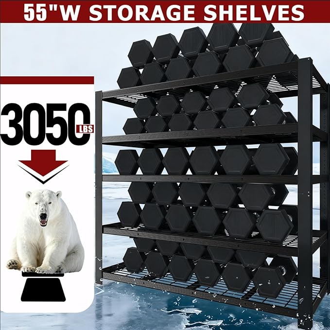 Heavy Duty Garage Shelving,5-Tier Storage Shelves(84" Hx24 Dx55 W),3050LBS Capacity Industrial Shelving Units and Storage,Adjustable Shelving Unit for Garage,Warehouse,Basement