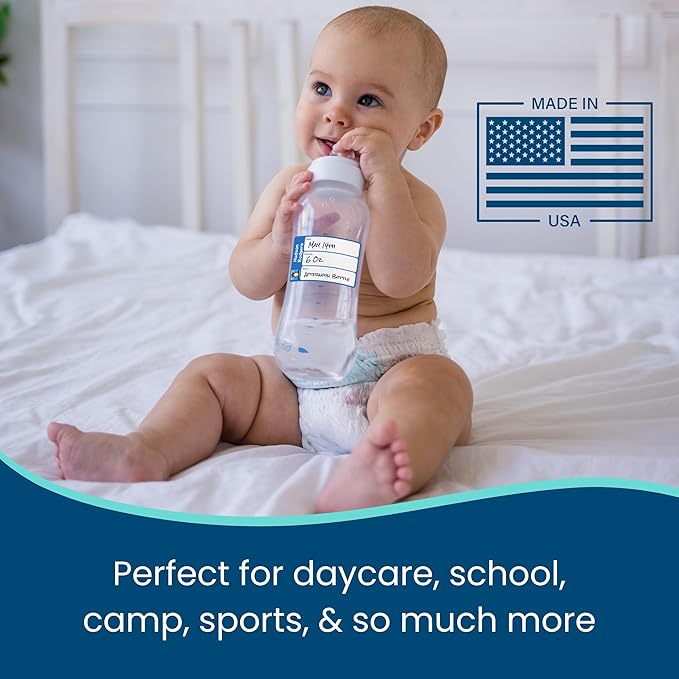 Name Bubbles - Reusable Baby Bottle Labels for Daycare (20 Labels) - Kids Washable Name Tags for Bottles, Sippy Cups, & Snack Containers, Waterproof, Baby Name Stickers, Write-On (Forest Animals)