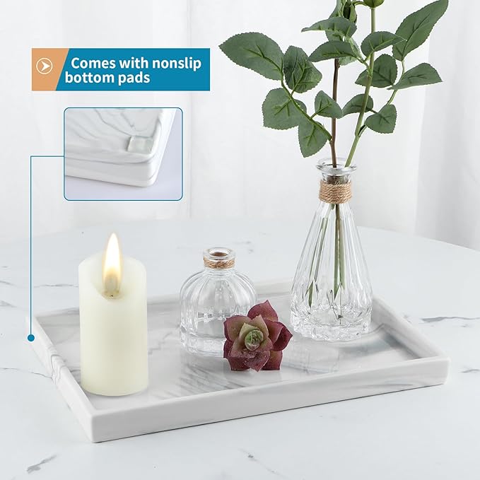 Sanbege 12" Large Ceramic Vanity Tray, Rectangle Perfume Plate Organizer, Jewelry Holder Dish, Non Slip Decorative Tray for Bathroom, Bedroom, Kitchen, Coffee Table (Marble Grey)