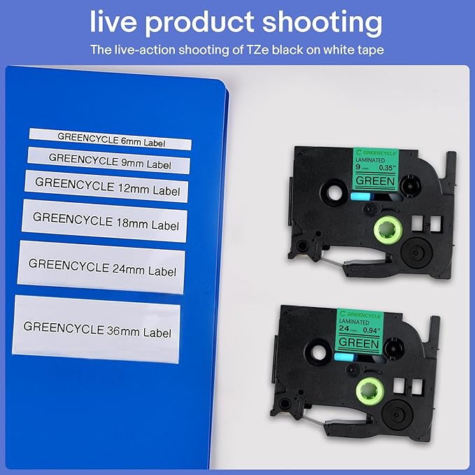 GREENCYCLE Compatible for Ptouch TZe-751 TZe751 AZE Tape 24mm 0.94 Inch 1" Black on Green Laminated Label Tape for PT2730 PT9600 PTD600VP PTD800W PTH500LI PTP700 PTP710BT PTP750W, 10 Pack
